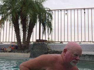 Just a little bit of pool cleaning in the nude this morning!
