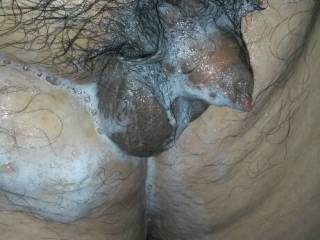 My cock while covering with shower foam.