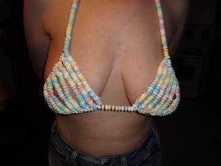 L in the candy bra..... see the nipple.. yummy