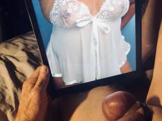 A guy sent me his wife in lingerie to jerk my cock to. I think I will.
