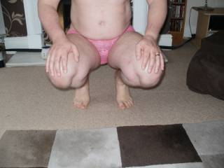 front view of me crouching down in pink panties