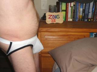 A side view of my undie as I stand near my bed and part of my pillow is present...W 290 camera was used.