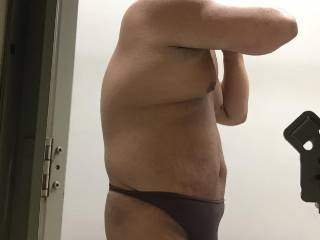 Brown thong bulge after swim