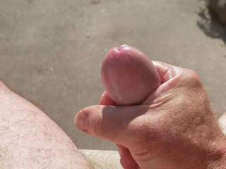 Between the warm sun on my naked body and hard lubed up cock  and the feeling of warm cum on my naked body, I'd say it's a great day  ,anyone care to join me  seems a shame to waste all that cum.
