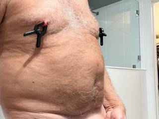 Always enjoy playing with my sex toys cock rings nice and tight and my nipples feeling a little pain but I love it