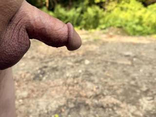 Naked in the woods any ladies want to fuck my cock in the woods