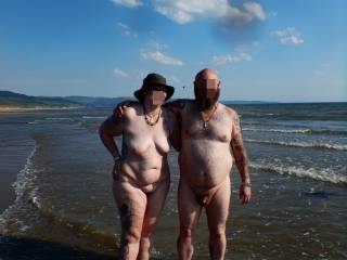 The 2 of us on a nude beach, got a random bloke to take the photo. water was bloody cold :)