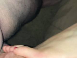 I was looking at her great ass. I was getting hard. She wrapped her sexy toes around my cock and started pumping. So hot!
