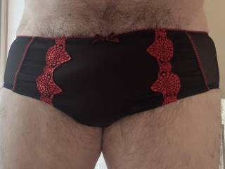 Just thought I try in the wife’s panties ……. They feel good 😉