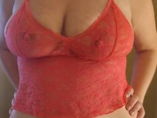 Showing me her hard nipples through her new lingerie