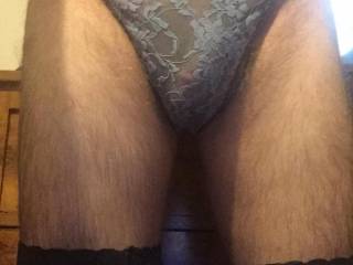 trying on my wife’s panties and stockings.