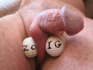 Which is bigger, Mr. F's glans or the golf balls?!  From Mrs. Floridaman