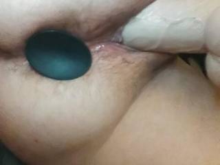 One of my favorite toys in my pussy. Butt plug in my ass.  Had a fun time Doing some solo play