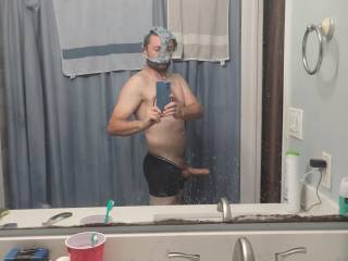 Dick hard

 wearing panties as a mask