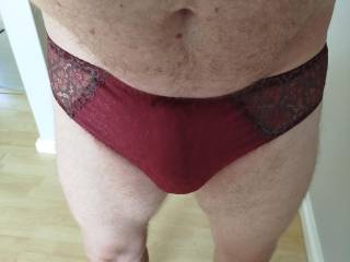 Trying on my wifes used panties.