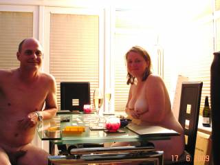 naked nude having dinner