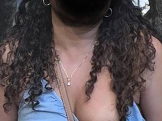 Wife outside flashing in park