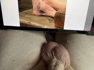 dannyio ~ “Wife’s sexy tatted up feet. Purple nails and sexy tattoos!”