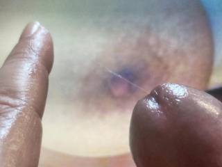 Some wet precum around lovely nipples...