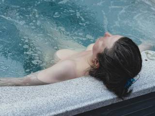 Relaxing in the hot tub on vacation.