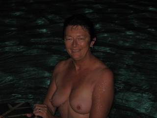 Love to run into beautiful wife in the pool for some late night fun sucking her fantastic nipples getting them so big and hard while waiting for you then both of us giving double barrel cum shots covering those wonderful nipples with hot cream then delighting her more as we both suck them clean and ...