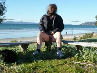 Beautiful winters day at the beach .Anyone want to join us for a walk ?