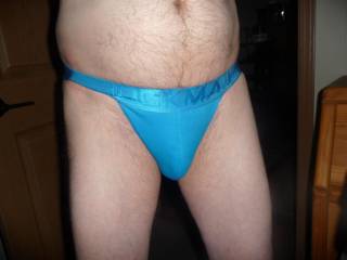 A frontal of my blue undie as I stand in late April... a Z4 camera was used.