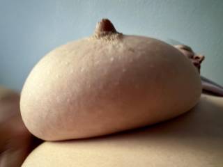 Tit with hard nipple from below!