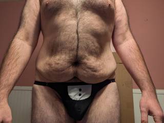 The back side of my tuxedo undies. I could sure use the help of someone on camera.