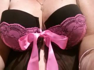Trying on a new baby doll nighty!   So how does it look?  Anyone want to untie my pink bow?