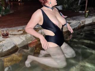 Cherry flashing her big tits in the spa....