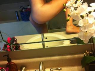 Another pic wifey sent me while I was outta town...couldnt wait 2 get home to bend her over the bathroom sink =) We also possibly seeking a man in there 40\'s (clean&respectable) to give her BIG cock on video ?? We would keep tape for our personal pleasure