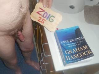 A frontal and side view of my lubed and part of my lower body as I stand near my bathroom sink. A Z50 camera was used.