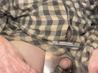 Balls get tied, then put into a ball press with a spiked glans ring to top it off.