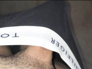 Looking down at my boner in my boxers