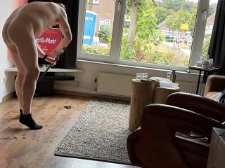 Nude house and window cleaning while the curtains are in the washing machine. And doing some degrading poses..so there is no chance of explaining if my neighbours did see me.