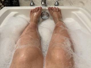 Relaxing in the tub.