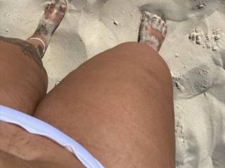 She hates this pic but I love it.  Those amazing thick or even fat thighs are warm, soft and have a great squeeze to them.  They look even more beautiful when I\'ve had the honor of watching her spread them open for other men entering her.