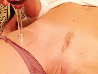Wine and dessert for two. I love to tongue that pretty pussy.