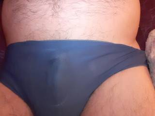 Horny wearing sheer blue undies.😏😋