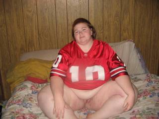 Me showing off in hubby's favorite jersey.