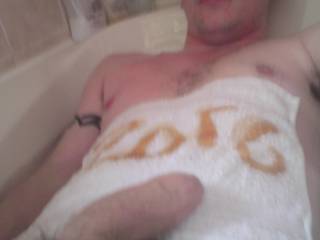 In the bath when i had the photo idea. Wasn\'t horny enough for a full hard on though :(