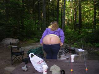 Flashing her ass at the state campgrounds. She can\'t help being naughty everywhere she goes.