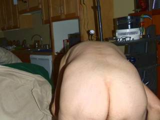 My balls, butt and body as I bend over at my recliner in late April 2025. FX 100 camera was used.