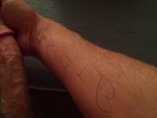 My failed attempt at writing zoig with my left hand and my successful attempt at jacking off :)