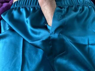 Slipped my hard cock out of my satin boxers