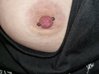 My pierced nipple healing nicely. It's so sensitive now and feels great being licked.