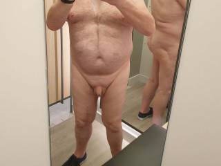 Back in the fitting room. Rather cold and thus curved penis.