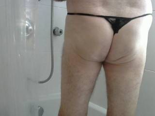 Her black thong was on top of laundry basket when I went to shower and couldn\'t resist trying it on :)