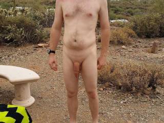 Out on the hiking trail at a nudist ranch